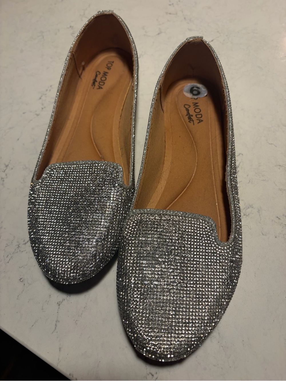 TOP Moda Silver Glitter Slip-On Flats